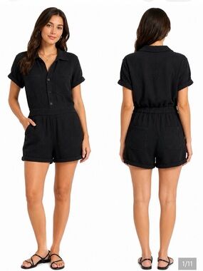 Joe’s Jeans Black Cotton Gauze Button Front Romper Size XS NWOT